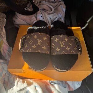Louis Vuitton Shearling Nylon Monogram Pillow Comfort Mules - Womens